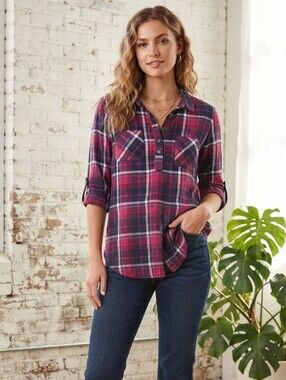 Pink Rose Plaid Shirt in Burgundy, Navy, Teal Western Rodeo Plaid